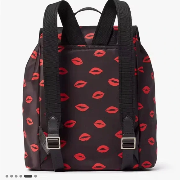 "SOLD" - Kate Spade Black and Red Lip Print Backpack - Picture 5 of 6
